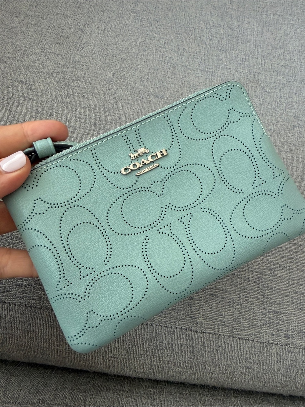 Coach Perforated Signature Wristlet in Light Blue - Picture 3 of 9